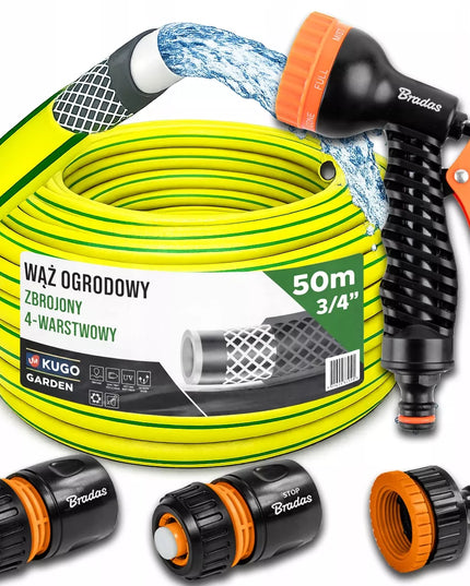 Guminė sodo žarna 3/4" 50 m, 4 sluoksnių su purkštuvu ir jungtimis „Bradas“ rinkinys