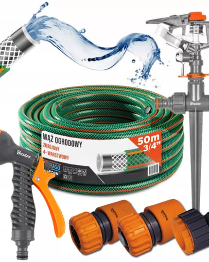 Guminė sodo žarna 3/4" 50m 4 sluoksnių + purkštuko pistoletas BRADAS rinkinys