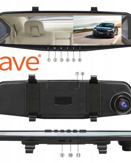 Automobilinis vaizdo registratorius veidrodėlyje „Save S-600“ su galine kamera