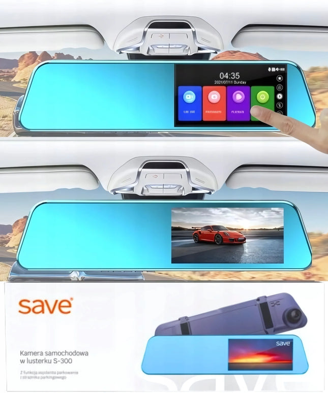 Automobilinis vaizdo registratorius veidrodėlyje S-300 su galine kamera