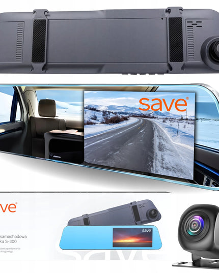 Automobilinis vaizdo registratorius veidrodėlyje S-300 su galine kamera