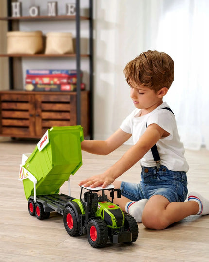 DICKIE TOYS Didelis interaktyvus traktorius su priekaba CLAAS su šviesos ir garso efektais 64 cm