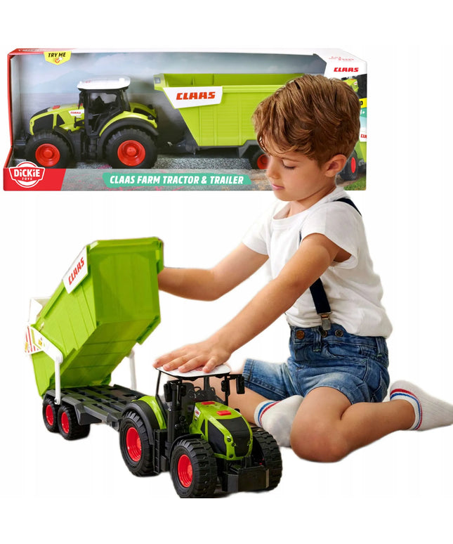 DICKIE TOYS Didelis interaktyvus traktorius su priekaba CLAAS su šviesos ir garso efektais 64 cm