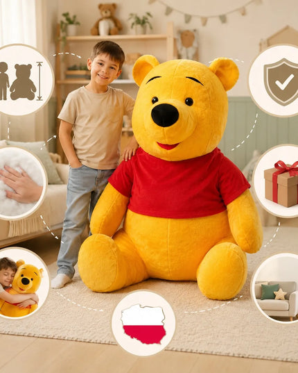 Didelis pliušinis Mikės Pūkuotuko meškiukas – 125 cm, minkštas žaislas ir dovana