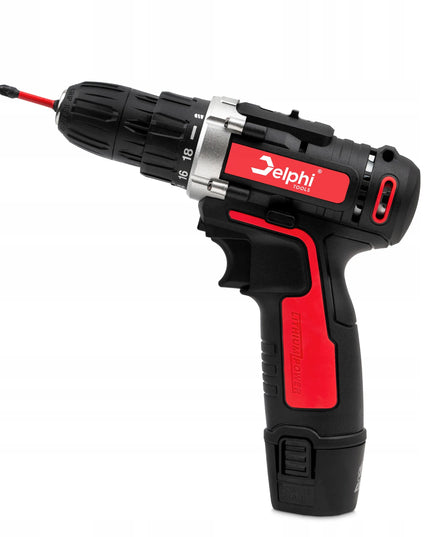 Akumuliatorinis gręžtuvas-suktuvas Delphi tools 12V 2xAkumuliatoriai + antgalių rinkinys