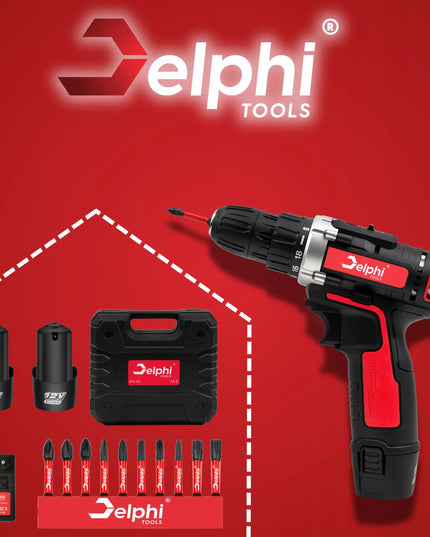 Akumuliatorinis gręžtuvas-suktuvas Delphi tools 12V 2xAkumuliatoriai + antgalių rinkinys
