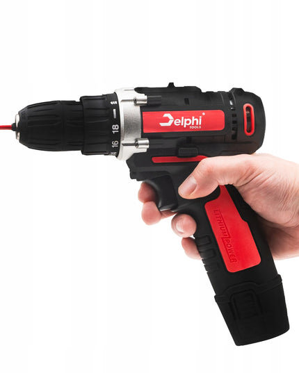 Akumuliatorinis gręžtuvas-suktuvas Delphi tools 12V 2xAkumuliatoriai + antgalių rinkinys