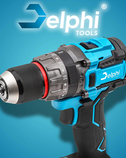 Profesionalus akumuliatorinis gręžtuvas-suktuvas Delphi Tools, 18V, 4 Ah, su smūgine funkcija