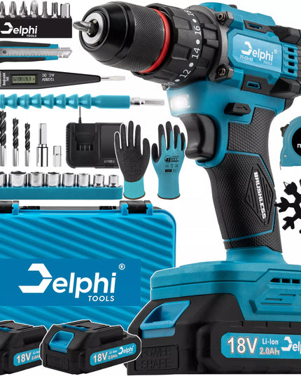 Belaidis smūginis gręžtuvas-suktuvas Delphi Tools bešepetėlis PRO 2xAKU