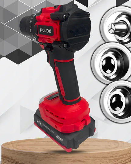 Akumuliatorinis smūginis gręžtuvas-suktuvas HOLDX 21V, 2x2.0Ah akumuliatoriai, XL rinkinys su lagaminu
