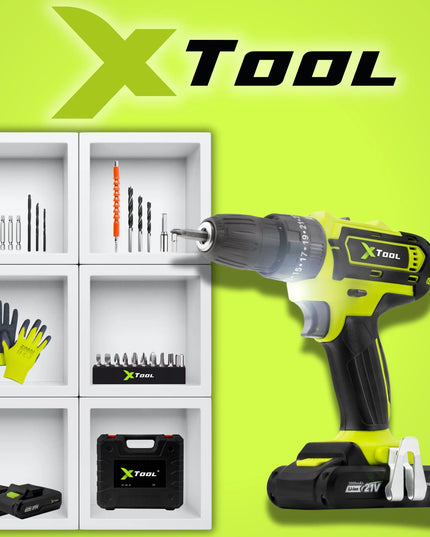 xTool akumuliatorinis smūginis gręžtuvas-suktukas 21V, 2x2Ah su priedų rinkiniu