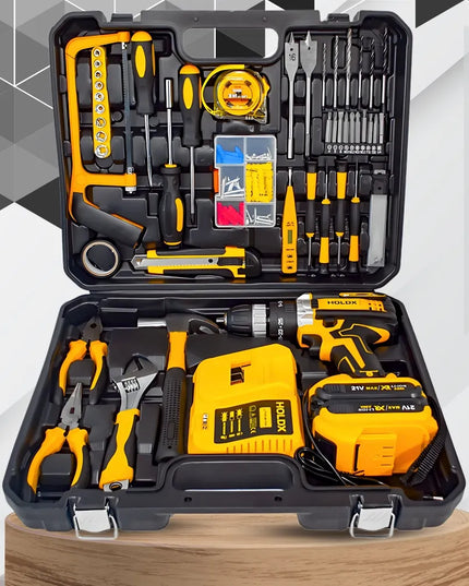 HOLDX smūginis akumuliatorinis gręžtuvas-suktuvas, didelis įrankių rinkinys 2x akumuliatoriai, antgaliai ir grąžtai