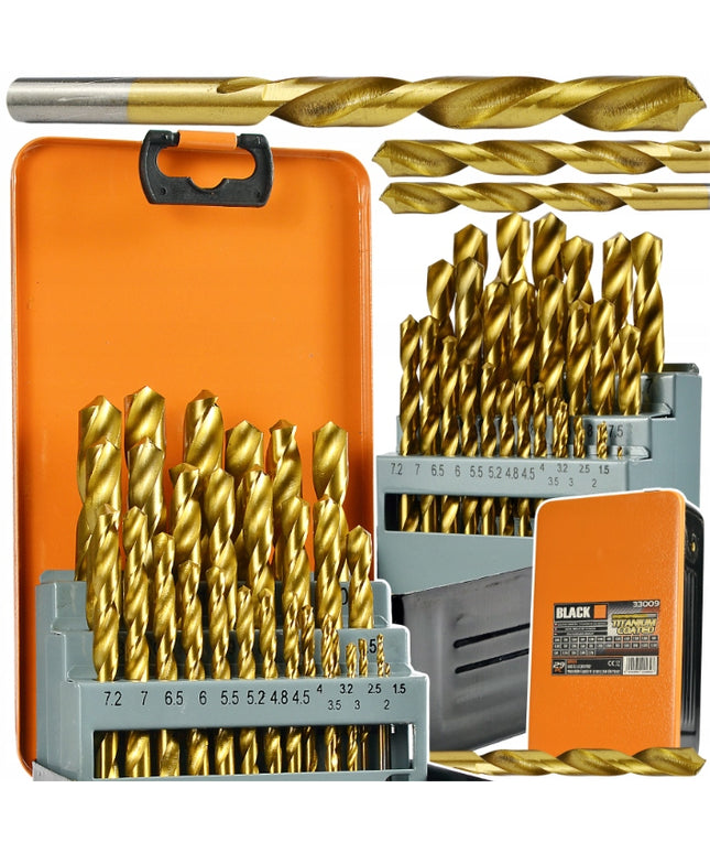 Titano grąžtai metalui, grąžtų rinkinys, 29 vnt., 1,5-12,7 mm, 29 PCS BLACK