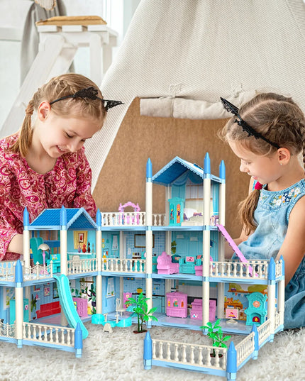 MalPlay XXL lėlių vila su žaidimų aikštele, baldais, šuniuku ir terasa