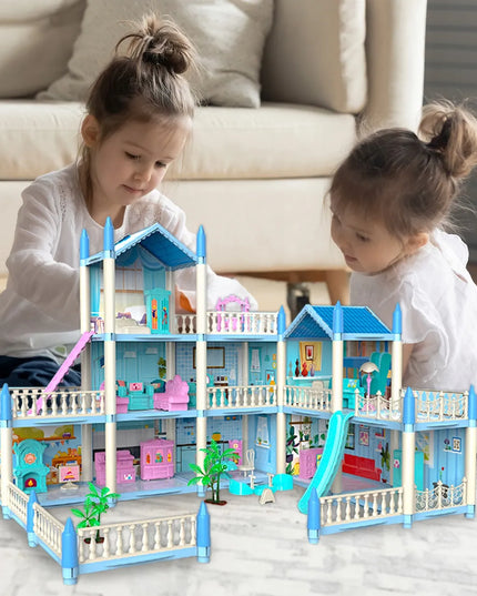 MalPlay XXL lėlių vila su žaidimų aikštele, baldais, šuniuku ir terasa
