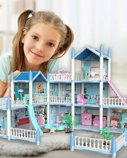 MalPlay XXL lėlių vila su žaidimų aikštele, baldais, šuniuku ir terasa
