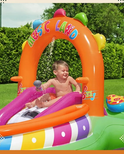 Pripučiama vandens žaidimų aikštelė vaikams Bestway su baseinu, fontanu, čiuožykla ir žaislais