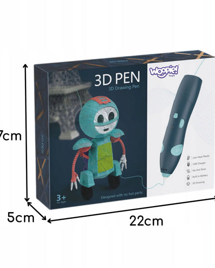 Woopie 3D pieštukas-spausdintuvas, saugus, su užpildais ir USB laidu
