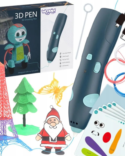 Woopie 3D pieštukas-spausdintuvas, saugus, su užpildais ir USB laidu