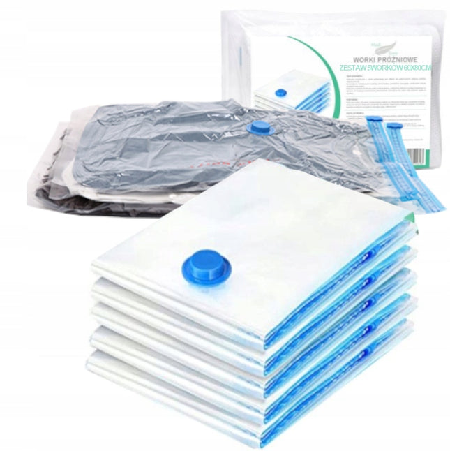 Vakuuminiai maišeliai drabužiams, patalynei. Stiprūs, ilgaamžiai. Rinkinys 5 vnt. 60x80