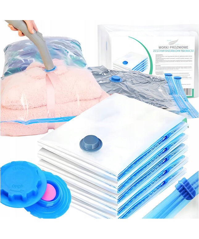 Vakuuminiai maišeliai drabužiams, patalynei. Stiprūs, ilgaamžiai. Rinkinys 5 vnt. 60x80