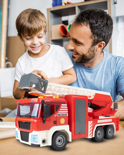 Ugniagesių automobilio konstravimo rinkinys, 95 dalys, šviesa ir garsas, lagaminas