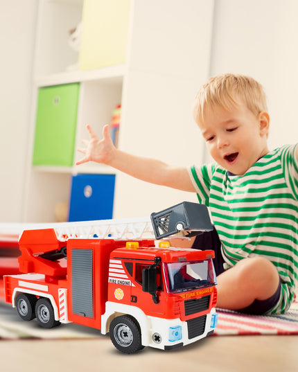 Ugniagesių automobilio konstravimo rinkinys, 95 dalys, šviesa ir garsas, lagaminas