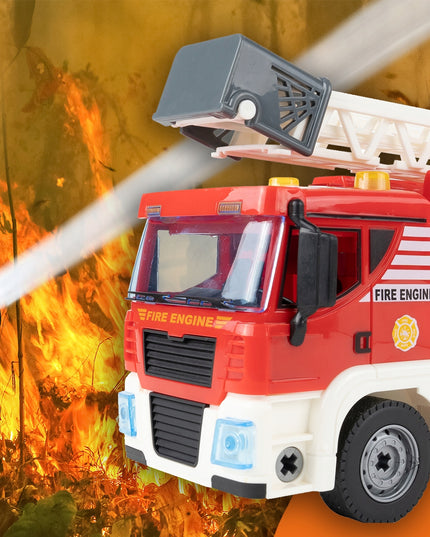 Ugniagesių automobilio konstravimo rinkinys, 95 dalys, šviesa ir garsas, lagaminas