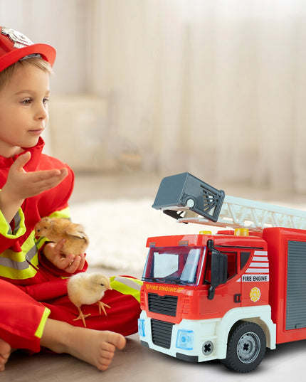 Ugniagesių automobilio konstravimo rinkinys, 95 dalys, šviesa ir garsas, lagaminas