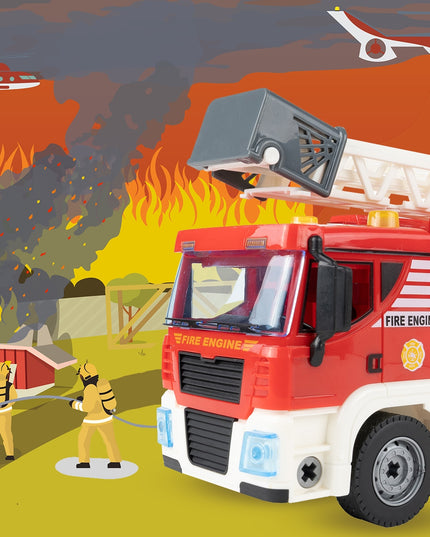 Ugniagesių automobilio konstravimo rinkinys, 95 dalys, šviesa ir garsas, lagaminas