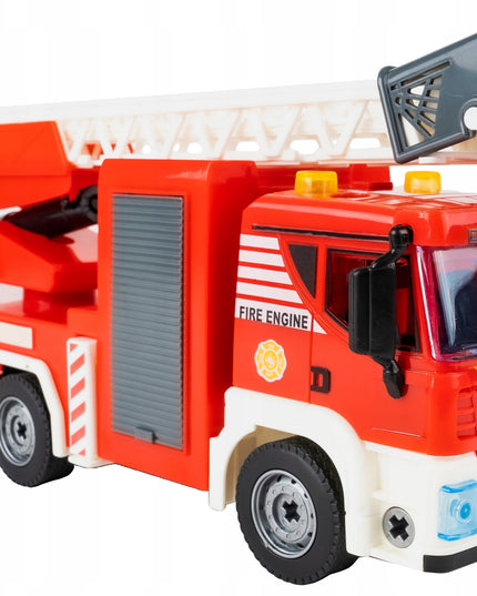 Ugniagesių automobilio konstravimo rinkinys, 95 dalys, šviesa ir garsas, lagaminas