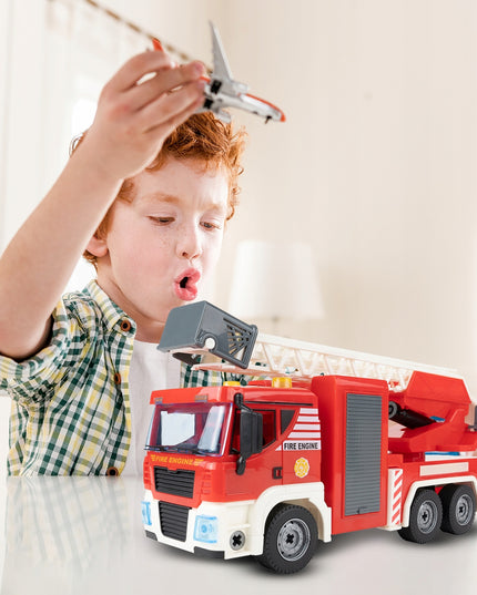 Ugniagesių automobilio konstravimo rinkinys, 95 dalys, šviesa ir garsas, lagaminas