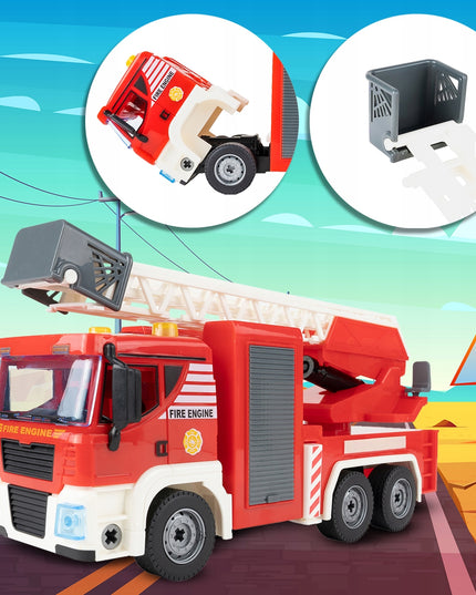 Ugniagesių automobilio konstravimo rinkinys, 95 dalys, šviesa ir garsas, lagaminas