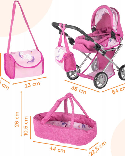 MalPlay 3-in-1 lėlių vežimėlis su lopšiu, sportine dalimi, automobiline kėdute ir priedais