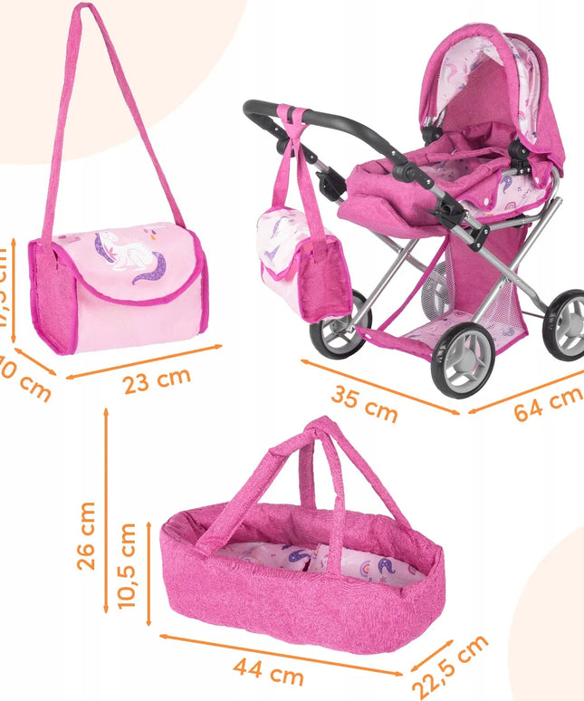 MalPlay 3-in-1 lėlių vežimėlis su lopšiu, sportine dalimi, automobiline kėdute ir priedais