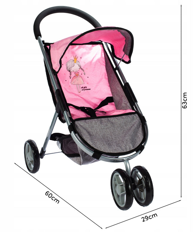 Lėlių vežimėlis vežimėlis princesė rožinis tvirtas sulankstomas vaikams