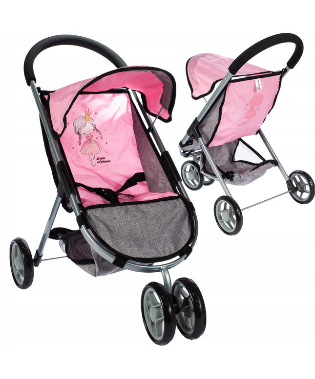 Lėlių vežimėlis vežimėlis princesė rožinis tvirtas sulankstomas vaikams