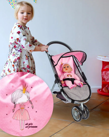 MalPlay rožinis sulankstomas lėlių vežimėlis „Princesė“ su stogeliu
