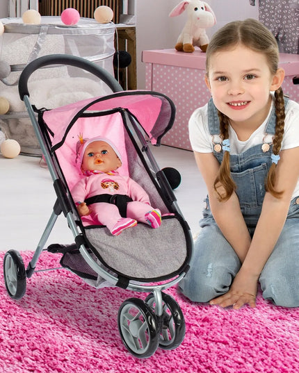 MalPlay rožinis sulankstomas lėlių vežimėlis „Princesė“ su stogeliu
