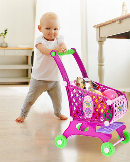 Vaikiškas rožinis parduotuvės vežimėlis/krepšelis su pirkiniais
