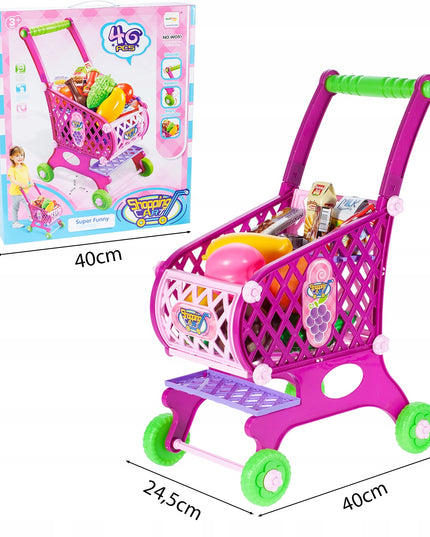 Vaikiškas rožinis parduotuvės vežimėlis/krepšelis su pirkiniais