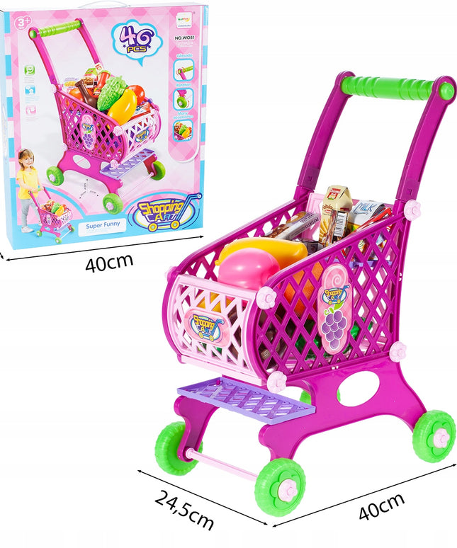 Vaikiškas rožinis parduotuvės vežimėlis/krepšelis su pirkiniais