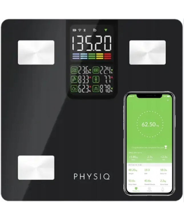 Išmaniosios vonios svarstyklės Physiq, analitinės, 13 parametrų, sujungimas su Apple Health, Google Fit, Fitbit
