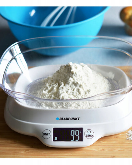 Blaupunkt FKS501 virtuvinės svarstyklės su dubeniu, 5 kg, baltos