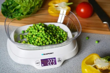 Blaupunkt FKS501 virtuvinės svarstyklės su dubeniu, 5 kg, baltos