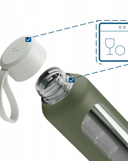 Wessper B1 BOROSILICATE daugkartinio naudojimo stiklinė gertuvė vandeniui, 500 ml, su skalėmis