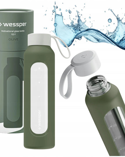 Wessper B1 BOROSILICATE daugkartinio naudojimo stiklinė gertuvė vandeniui, 500 ml, su skalėmis