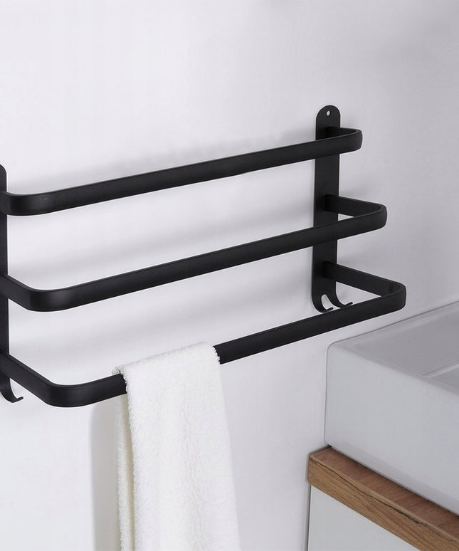 Vonios sieninis laikiklis rankšluosčiams, metalinis, juodas + kabliukai, 40 cm