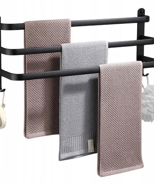 Vilde sieninė metalinė rankšluosčių kabykla su kabliukais, juoda, 50 cm
