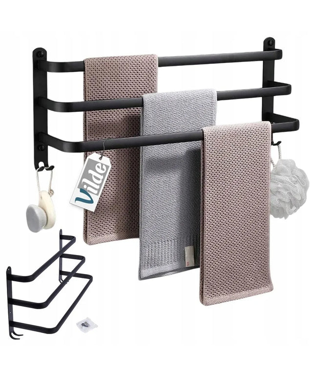 Vilde sieninė metalinė rankšluosčių kabykla su kabliukais, juoda, 50 cm